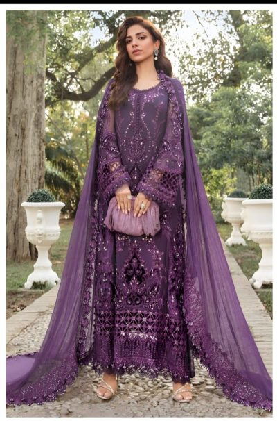 Maria b Unstitched purple chiffon Dress