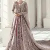 Tea Pink Front Open Maxi  – Red Lehenga