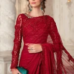 Maria B . Red Saree embroidered with sequins.