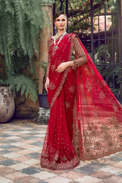 Maria B - Hand Embellished Red Saree