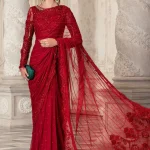 Maria B . Red Embroidered Saree