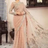 Maria B-Peach Pink Embroidered Saree