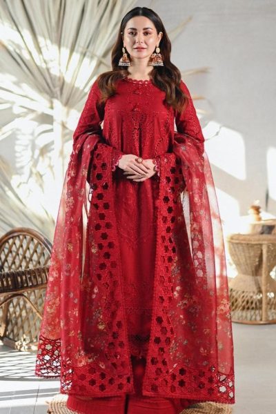 Qalamkar-Embroidereed Chickankari Lawn 3pc