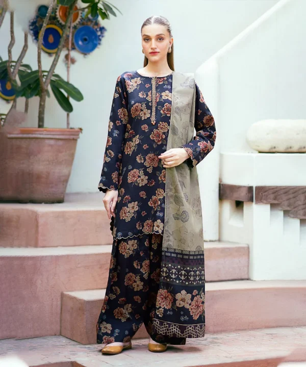 BAROQUE - 3pc lawn Printed shirt with voile Dupatta
