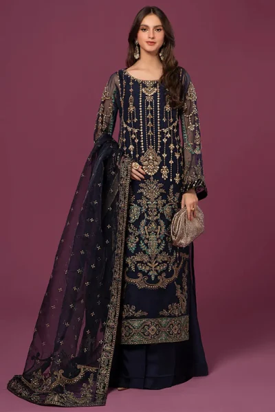 Maria B- Luxury Embroidered Blue 3pc