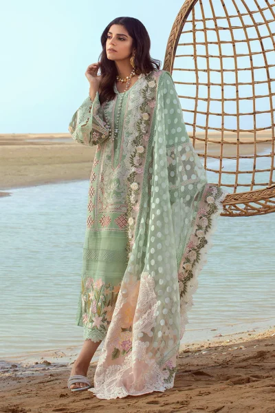 Crimson- seafoam luxury 3pc Lawn suit