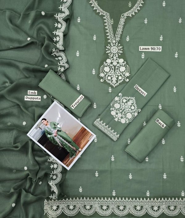 Embroidered Lawn 3pc with embroidered Dupatta