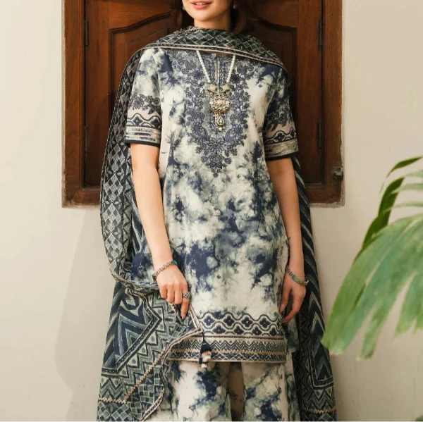 Embroidered Lawn 3pc with Chiffon Dupatta