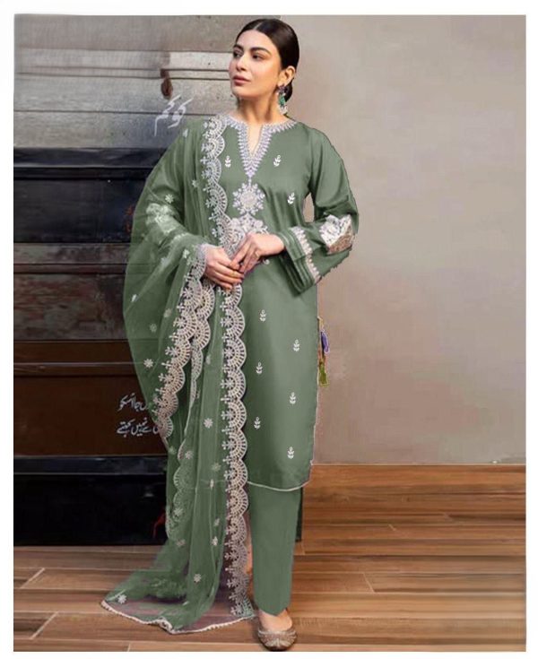 Embroidered Lawn 3pc with embroidered Dupatta