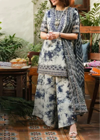 Embroidered Lawn 3pc with Chiffon Dupatta