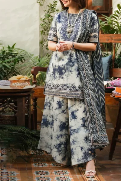 Embroidered Lawn 3pc with Chiffon Dupatta