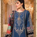 Royal Navy Blue Embroidered Bridal Suit with Multicolor Dupatta