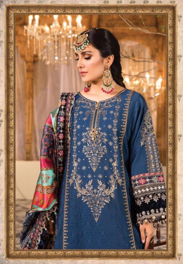Royal Navy Blue Embroidered Bridal Suit with Multicolor Dupatta