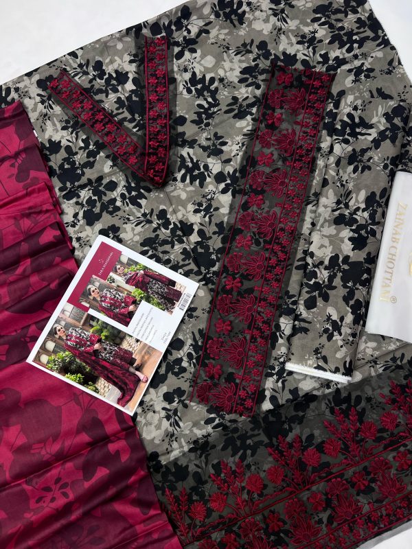 Embroidered Lawn 3pc with Organza Patches
