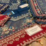 Royal Navy Blue Embroidered Bridal Suit with Multicolor Dupatta