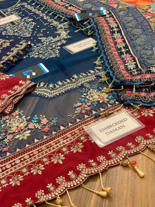 Royal Navy Blue Embroidered Bridal Suit with Multicolor Dupatta