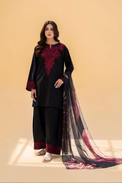 Elegant Black Embroidered 3-Piece Suit