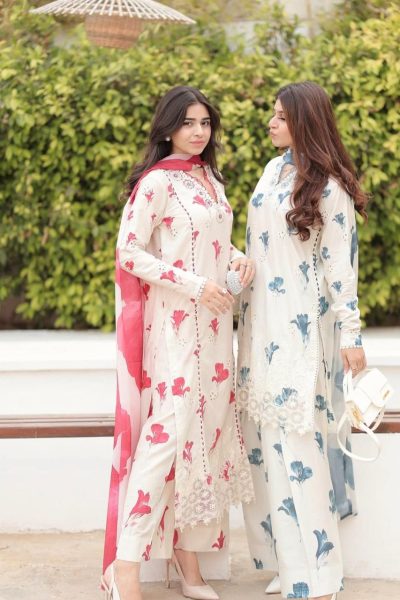 Iznik- Allover print with embroidered patches 3pc