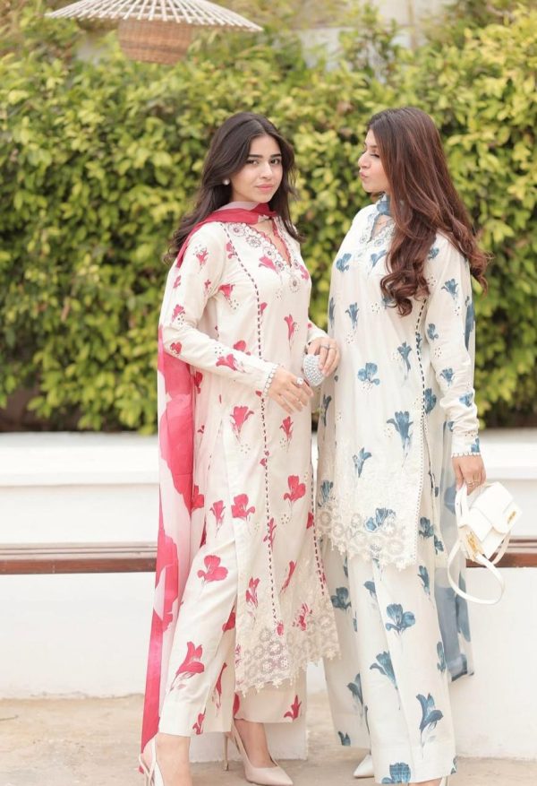 Iznik- Allover print with embroidered patches 3pc