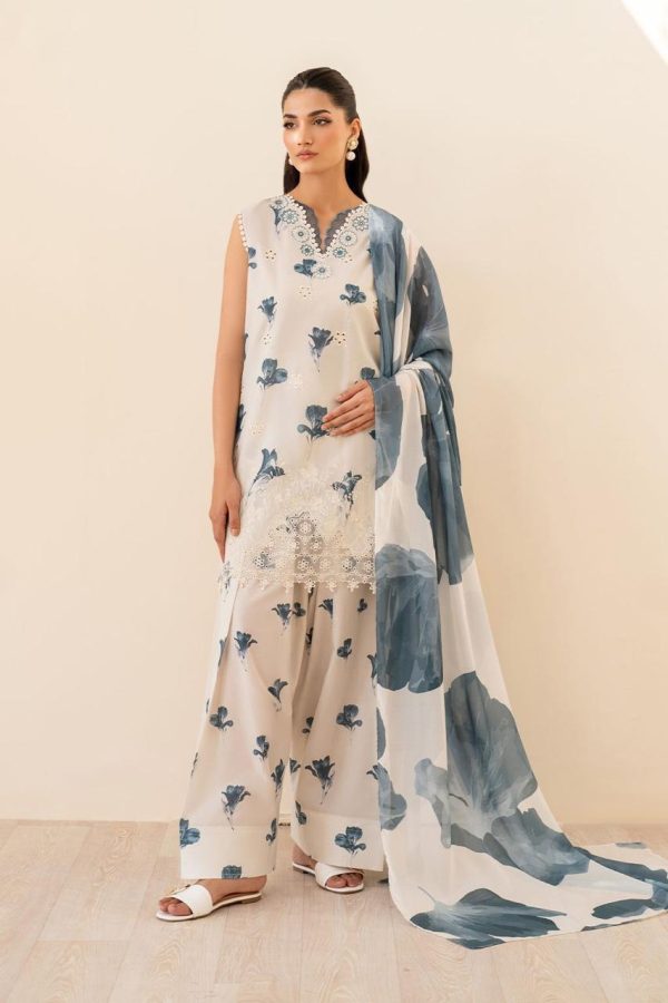 Iznik- Allover print with embroidered patches 3pc
