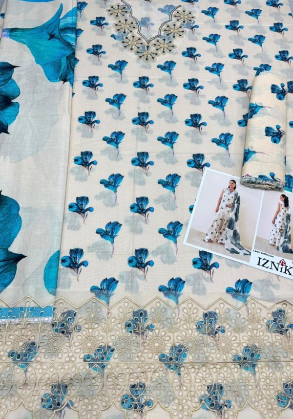 Iznik- Allover print with embroidered patches 3pc