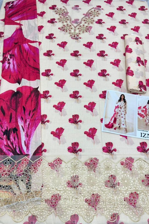 Iznik- Allover print with embroidered patches 3pc