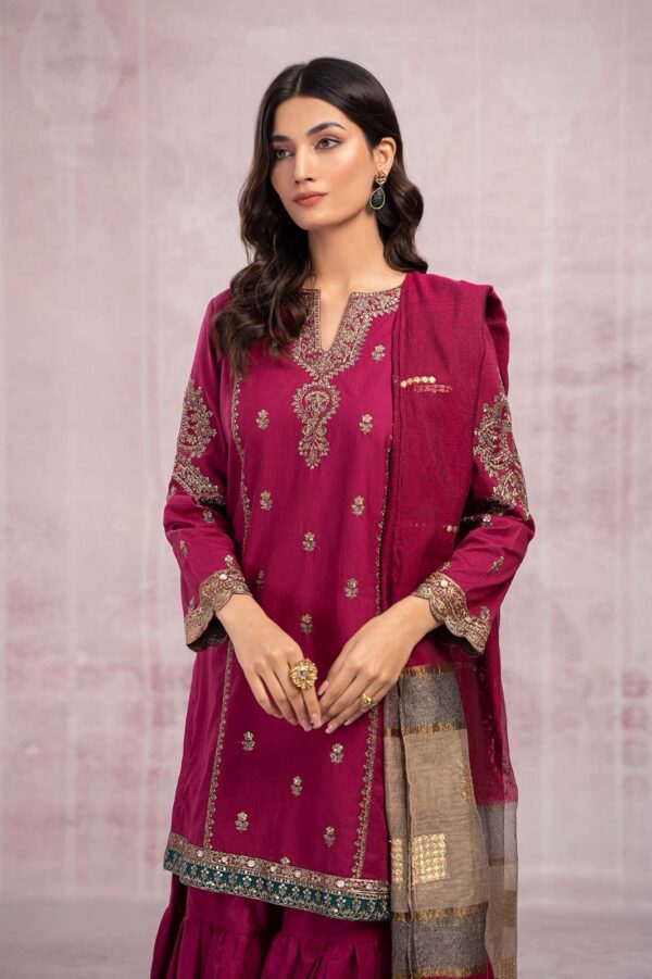 MARIA B-Dhanak Embroidered With Pashmina Printed Shawl