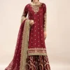 Maria B - Maroon Silk 3 Piece Embroidered Suit
