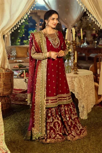 Maria B - Maroon Silk 3 Piece Embroidered Suit