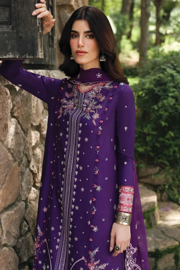 Qalamkar- Purple Luxury Lawn 3pc