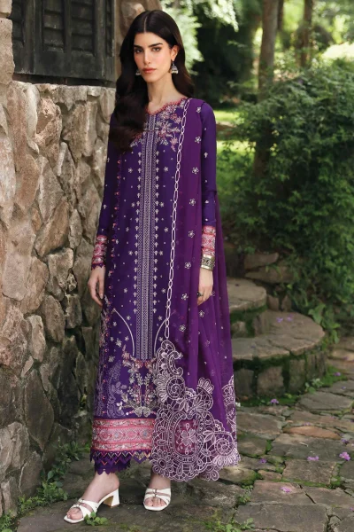 Qalamkar- Purple Luxury Lawn 3pc