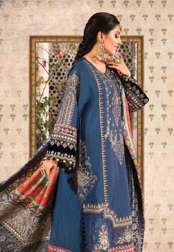 Royal Navy Blue Embroidered Bridal Suit with Multicolor Dupatta