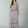 Elegant Grey Pink Embroidered Lawn Suit with Lace