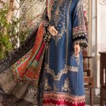 Royal Navy Blue Embroidered Bridal Suit with Multicolor Dupatta