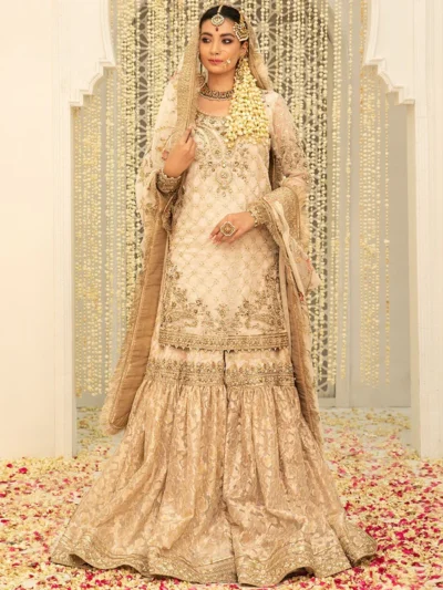 Maria B- Traditional Gold Bridal Sharara