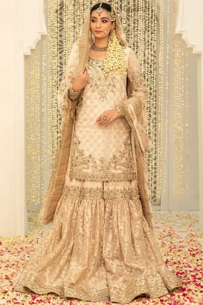Maria B- Traditional Gold Bridal Sharara