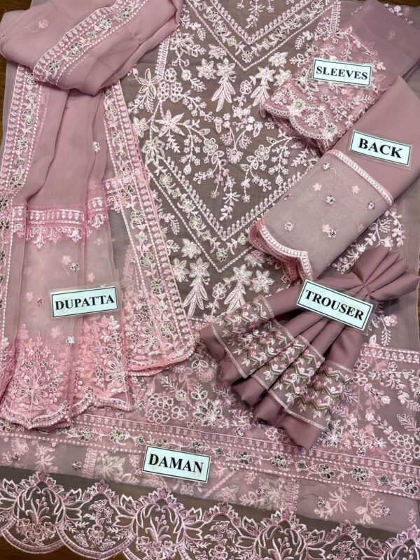 Azure Pink Embroidered Chiffon 3pc Dress
