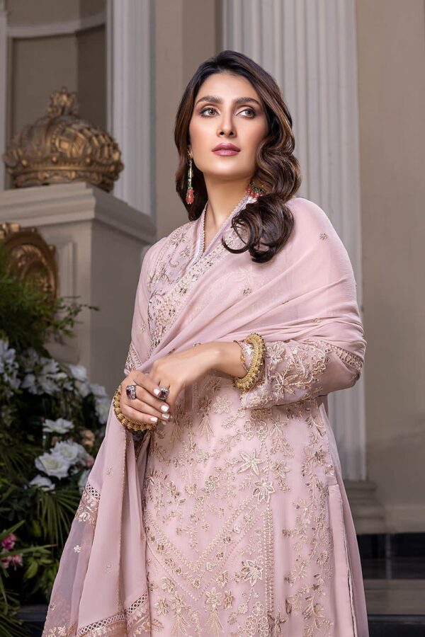 Azure Pink Embroidered Chiffon 3pc Dress