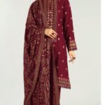 Bareeze- Heavy Embridered Meroon 3pc