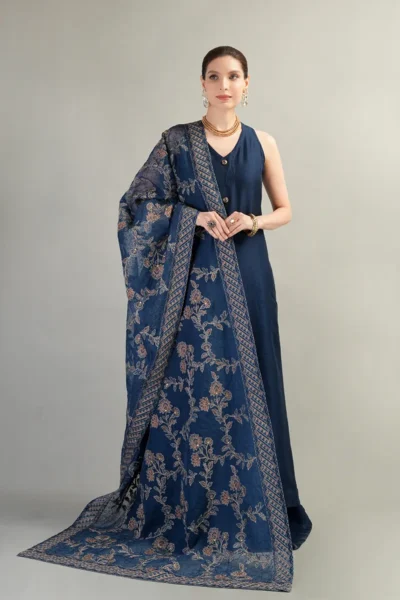 Dhanak Embroidered 3pc with Heavy Embroidered Shawl