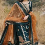 Qalamkar-Heavy Embroidered 3PC Lawn With Embroidered Chiffon Dupatta