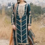 Qalamkar-Heavy Embroidered 3PC Lawn With Embroidered Chiffon Dupatta
