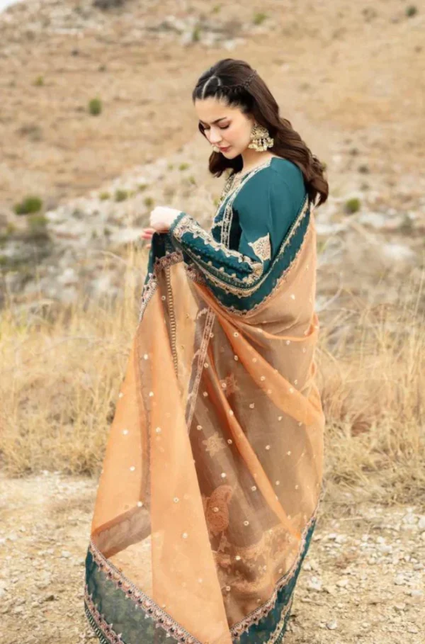 Qalamkar-Heavy Embroidered 3PC Lawn With Embroidered Chiffon Dupatta