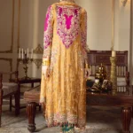 Royal Mustard & Magenta Embroidered Partywear Dress