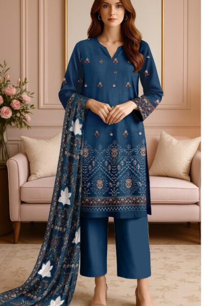 Bareeze Embroidered 3pc Suit with Laser Cutwork Shawl