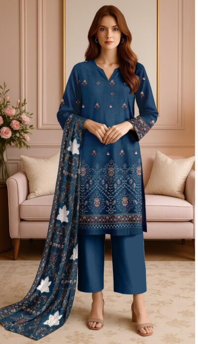 Bareeze Embroidered 3pc Suit with Laser Cutwork Shawl