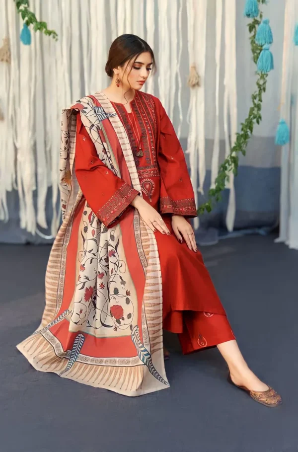 Asling-3pc Embroiderd Dhank with Wool Shawl