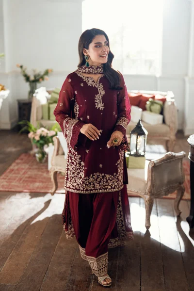 Azure Berry Dusk Chiffon Embroidered 3pc