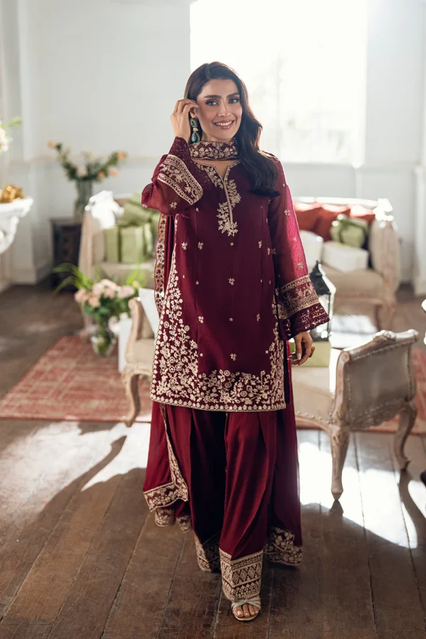Azure Berry Dusk Chiffon Embroidered 3pc