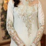 Azure Silk Suit with Embroidered Dupatta – Elegant & Stylish